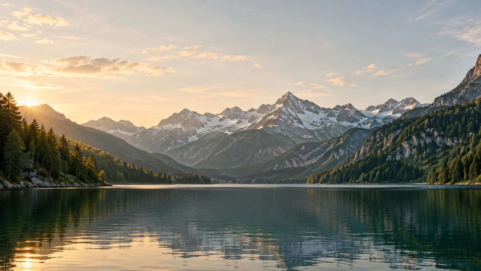 Bergsee mit schneebedeckten Gipfeln